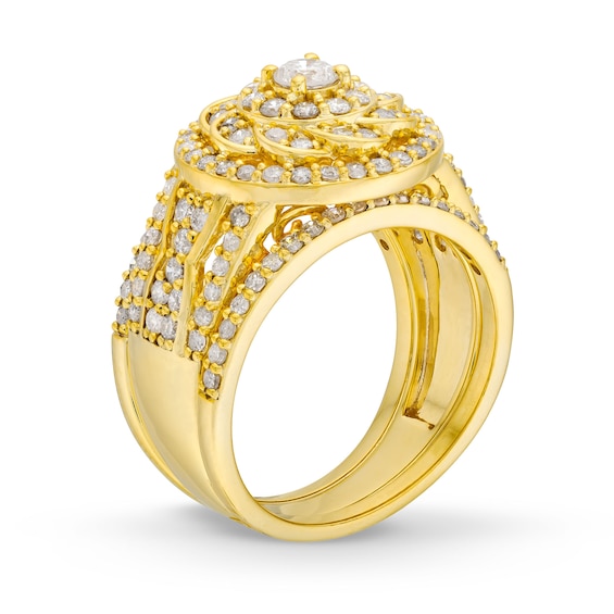 1-1/2 CT. T.w. Diamond Frame Celtic-Style Flower Bridal Set in 10K Gold