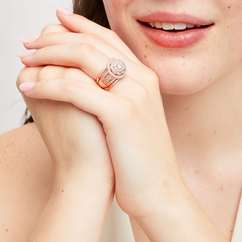 Main Image 2 of 1-1/2 CT. T.W. Diamond Frame Celtic-Style Flower Bridal Set in 10K Rose Gold