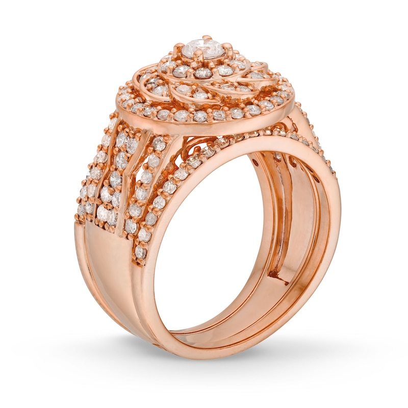 Main Image 4 of 1-1/2 CT. T.W. Diamond Frame Celtic-Style Flower Bridal Set in 10K Rose Gold