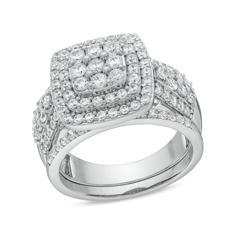 Main Image 1 of 1-1/3 CT. T.W. Cushion Multi-Diamond Bow-Tie Bridal Set in 10K White Gold