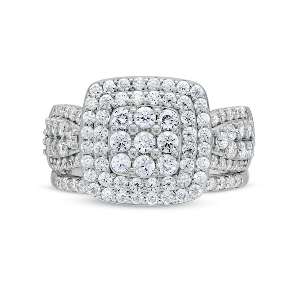 1-1/3 CT. T.w. Cushion Multi-Diamond Bow-Tie Bridal Set in 10K White Gold