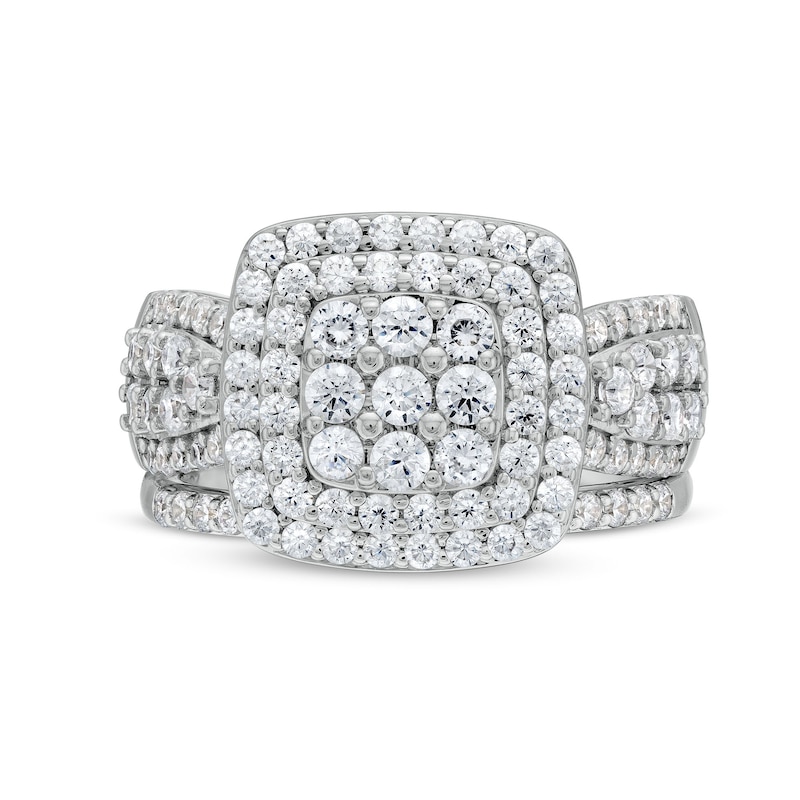 Main Image 3 of 1-1/3 CT. T.W. Cushion Multi-Diamond Bow-Tie Bridal Set in 10K White Gold