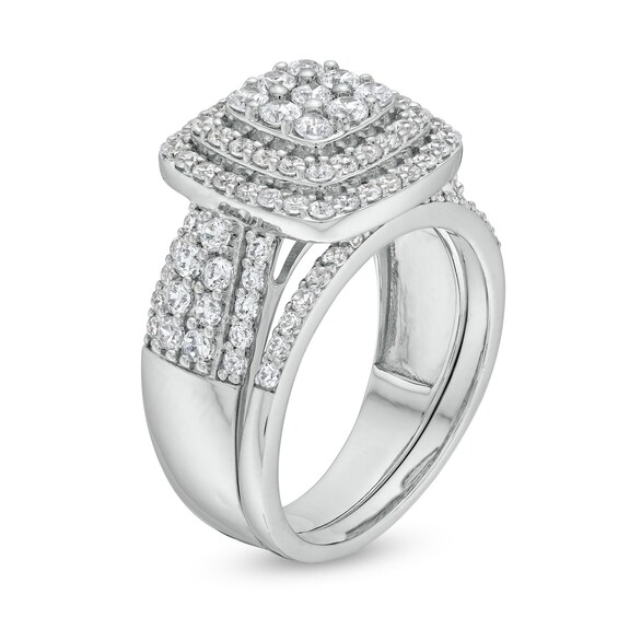 1-1/3 CT. T.w. Cushion Multi-Diamond Bow-Tie Bridal Set in 10K White Gold