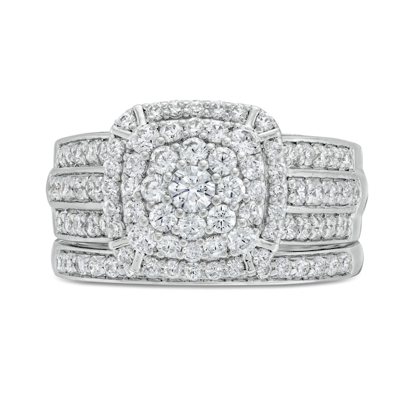 1-1/4 CT. T.w. Cushion Multi-Diamond Triple Row Bridal Set in 10K White Gold