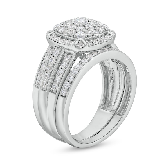 1-1/4 CT. T.w. Cushion Multi-Diamond Triple Row Bridal Set in 10K White Gold