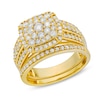 Thumbnail Image 1 of 1-1/4 CT. T.W. Cushion Multi-Diamond Triple Row Bridal Set in 10K Gold