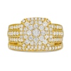 Thumbnail Image 3 of 1-1/4 CT. T.W. Cushion Multi-Diamond Triple Row Bridal Set in 10K Gold