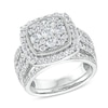 Thumbnail Image 1 of 2 CT. T.W. Cushion Multi-Diamond Frame Split Shank Vintage-Style Bridal Set in 10K White Gold