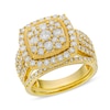 Thumbnail Image 1 of 2 CT. T.W. Cushion Multi-Diamond Frame Split Shank Vintage-Style Bridal Set in 10K Gold