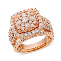 2 CT. T.W. Cushion Multi-Diamond Frame Split Shank Vintage-Style Bridal Set in 10K Rose Gold