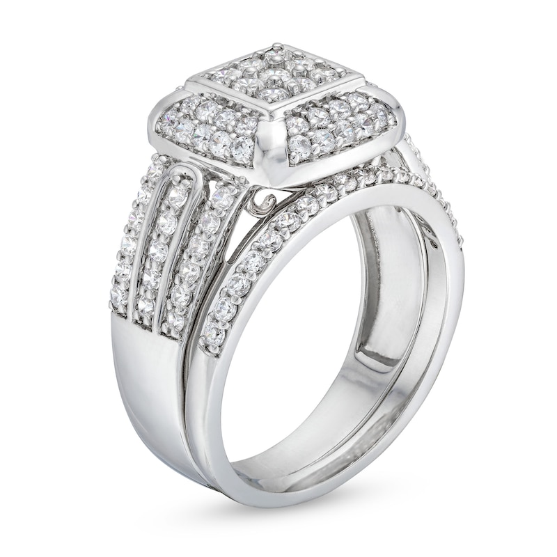 Main Image 3 of 1 CT. T.W. Princess Multi-Diamond Cushion Frame Bridal Set in 10K White Gold