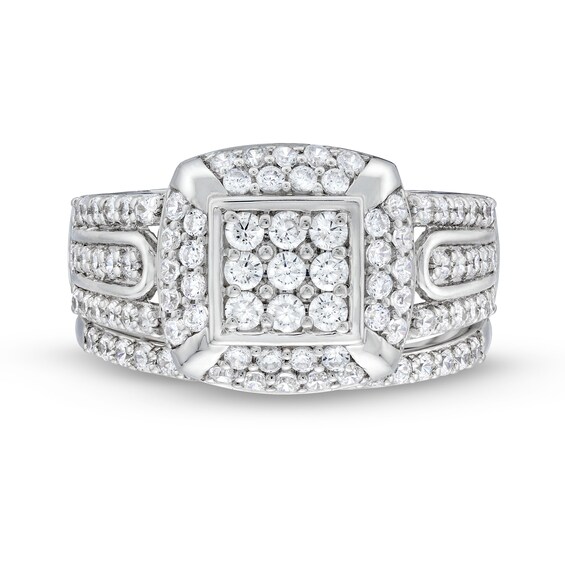 1 CT. T.w. Princess Multi-Diamond Cushion Frame Bridal Set in 10K White Gold