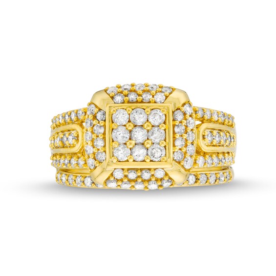 1 CT. T.w. Princess Multi-Diamond Cushion Frame Bridal Set in 10K Gold