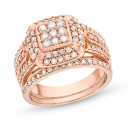 1 CT. T.W. Princess Multi-Diamond Cushion Frame Bridal Set in 10K Rose Gold