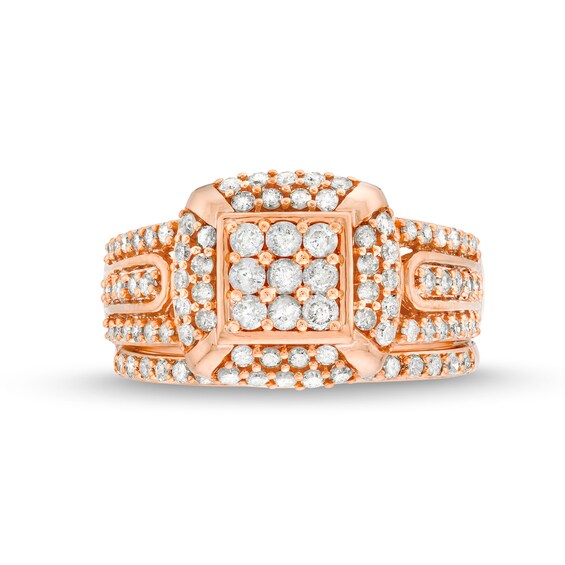 1 CT. T.w. Princess Multi-Diamond Cushion Frame Bridal Set in 10K Rose Gold