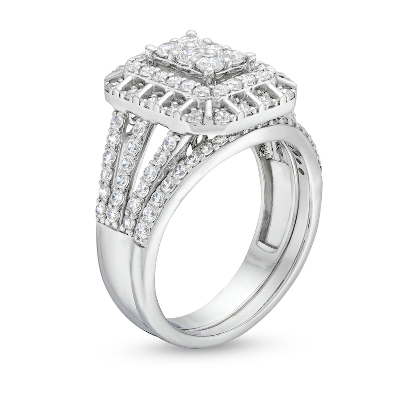 Main Image 3 of 1 CT. T.W. Emerald Multi-Diamond Triple Row Split Shank Bridal Set in 10K White Gold