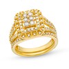 Thumbnail Image 1 of 1 CT. T.W. Emerald Multi-Diamond Triple Row Split Shank Bridal Set in 10K Gold