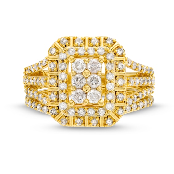 1 CT. T.w. Emerald Multi-Diamond Triple Row Split Shank Bridal Set in 10K Gold