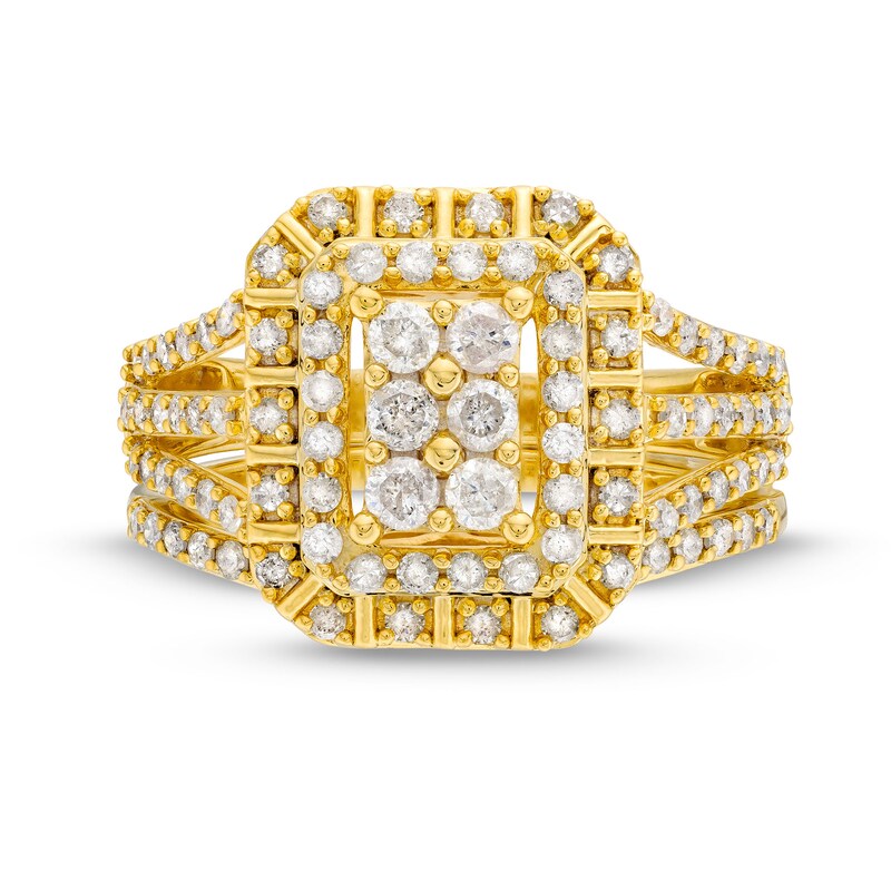 Main Image 4 of 1 CT. T.W. Emerald Multi-Diamond Triple Row Split Shank Bridal Set in 10K Gold