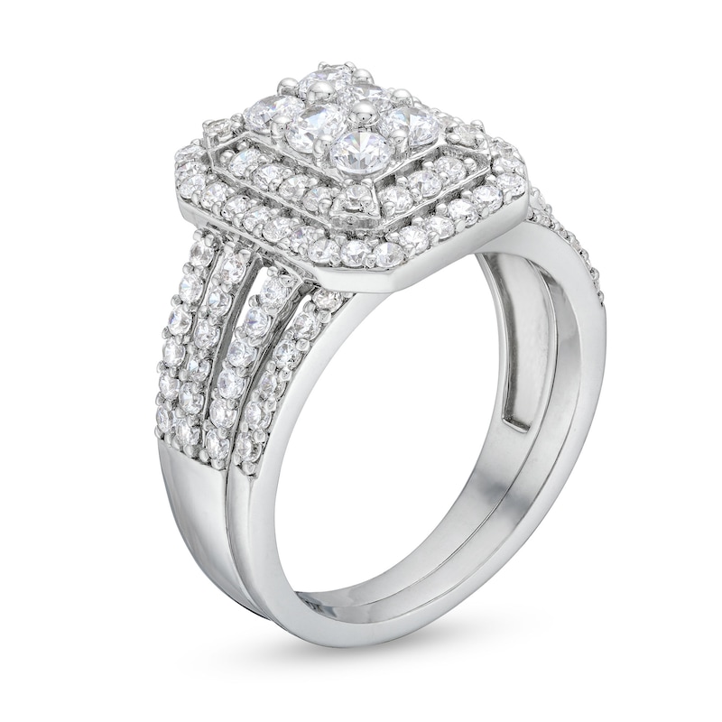 Main Image 3 of 1-1/4 CT. T.W. Emerald Multi-Diamond Elongated Art Deco Split Shank Bridal Set in 10K White Gold