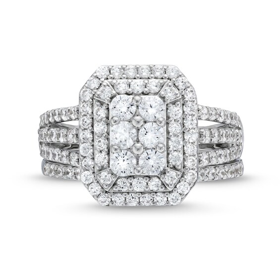 1-1/4 CT. T.w. Emerald Multi-Diamond Elongated Art Deco Split Shank Bridal Set in 10K White Gold