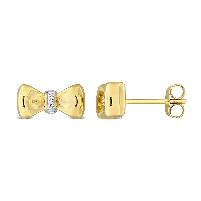 Main Image 1 of Eternally Bonded 1/20 CT. T.W. Diamond Collar Bow Tie Stud Earrings in 14K Gold