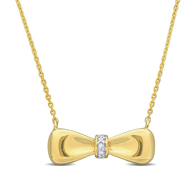 Main Image 1 of Eternally Bonded Diamond Accent Collar Bow Tie Necklace in 14K Gold