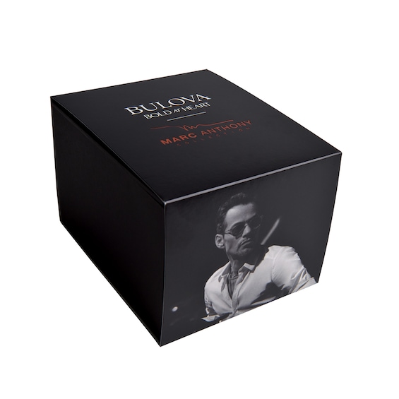 Men's Bulova Maquina Marc Anthony Gold-Tone IP Chronograph Silicone Strap Watch with Grey Skeleton Dial (Model: 98A310)