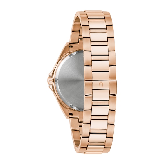 Men's Bulova Phantom Rainbow Crystal Accent Rose-Tone Watch with Black Dial (Model: 97A180)