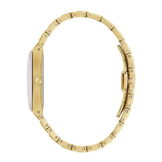 Men's Bulova Quadra Marc Anthony Diamond Accent Gold-Tone Watch with Black Square Dial (Model: 97D132)
