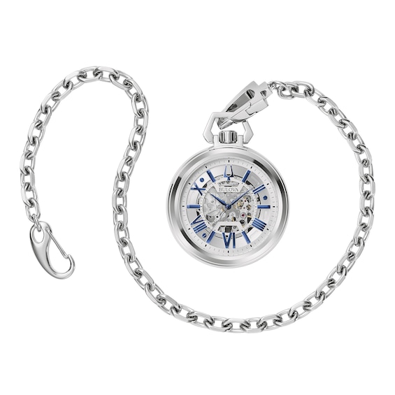 Men's Bulova Sutton Blue Accents Pocket Watch with Skeleton Dial (Model: 96A304)