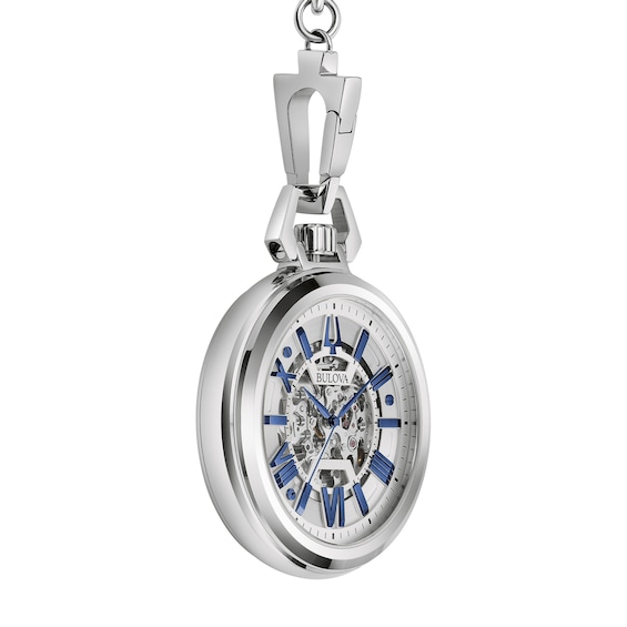 Men's Bulova Sutton Blue Accents Pocket Watch with Skeleton Dial (Model: 96A304)