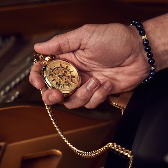Men's Bulova Sutton Gold-Tone Pocket Watch with Skeleton Dial (Model: 97A178)