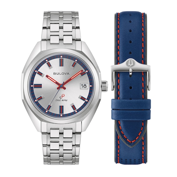 Men's Bulova Jet Star Interchangeable Strap Watch with Red and Blue Accent Dial (Model: 96K112)