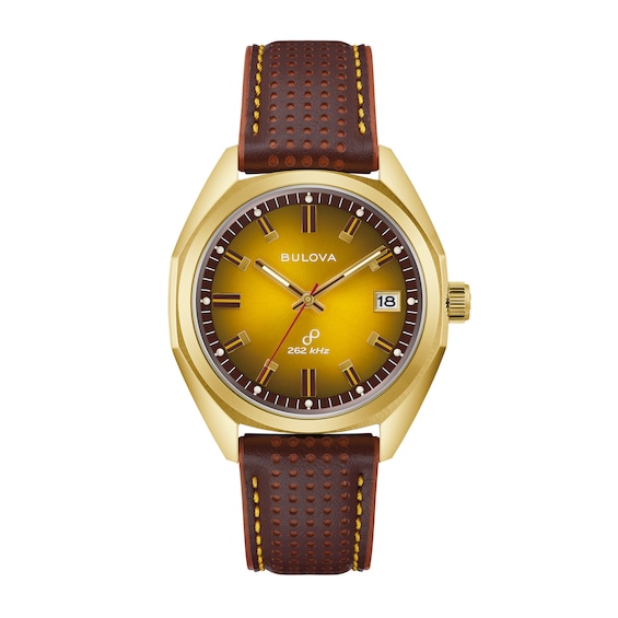 Men's Bulova Classic Gold-Tone Brown Leather Strap Watch with Gold-Tone Dial (Model: 97B214)