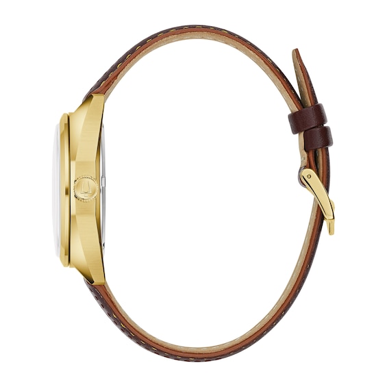 Men's Bulova Classic Gold-Tone Brown Leather Strap Watch with Gold-Tone Dial (Model: 97B214)