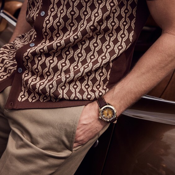 Men's Bulova Classic Gold-Tone Brown Leather Strap Watch with Gold-Tone Dial (Model: 97B214)