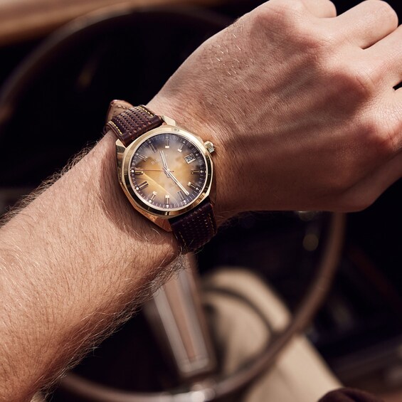 Men's Bulova Classic Gold-Tone Brown Leather Strap Watch with Gold-Tone Dial (Model: 97B214)