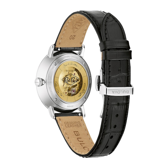 Men's Bulova Limited Edition Rat Pack Black Strap Watch with Gold-Tone and Black Dial (Model: 96B406)