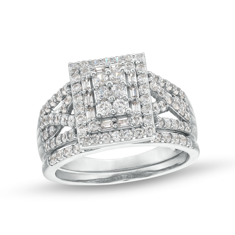 Main Image 1 of 1 CT. T.W. Rectangle Multi-Diamond Twist Split Shank Bridal Set in 10K White Gold