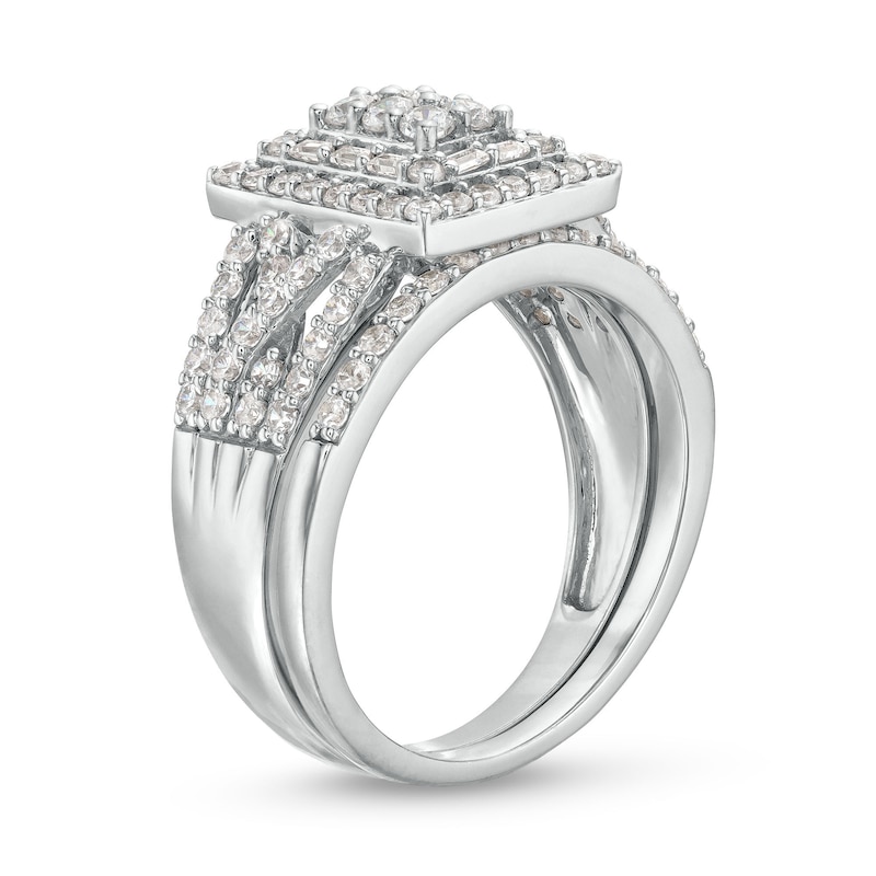 Main Image 3 of 1 CT. T.W. Rectangle Multi-Diamond Twist Split Shank Bridal Set in 10K White Gold