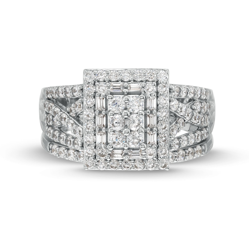 Main Image 4 of 1 CT. T.W. Rectangle Multi-Diamond Twist Split Shank Bridal Set in 10K White Gold