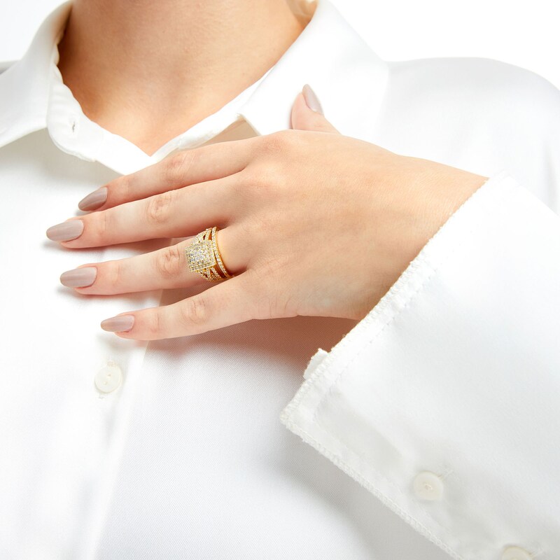 Main Image 2 of 1 CT. T.W. Rectangle Multi-Diamond Twist Split Shank Bridal Set in 10K Gold