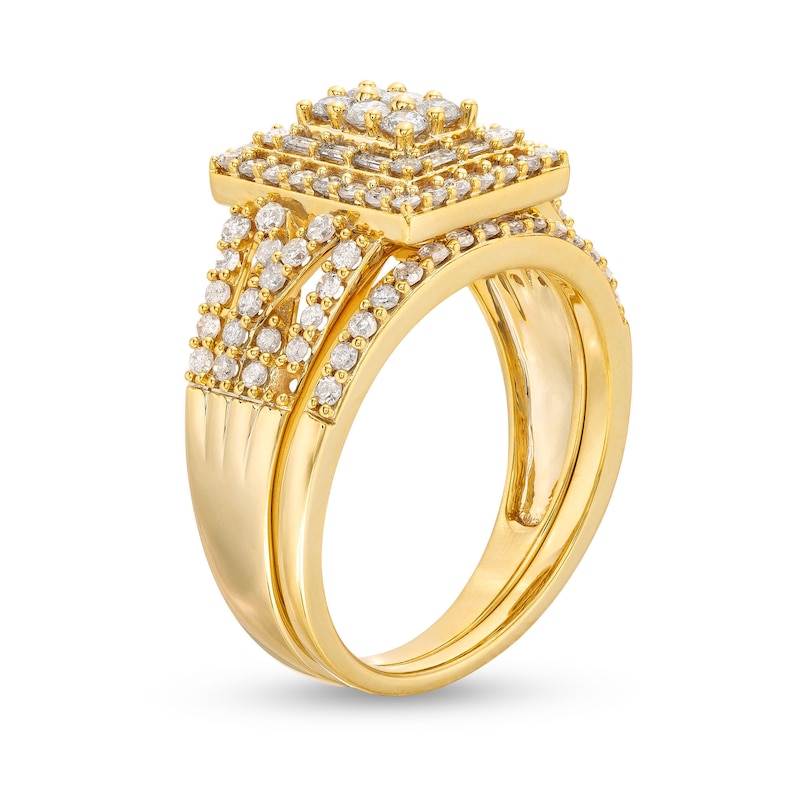 Main Image 3 of 1 CT. T.W. Rectangle Multi-Diamond Twist Split Shank Bridal Set in 10K Gold