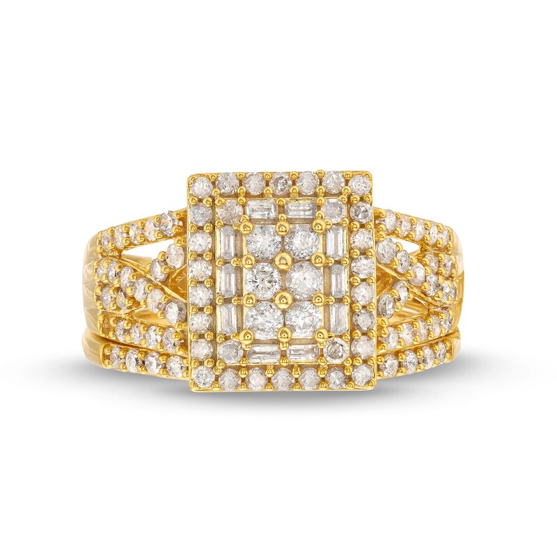 Main Image 4 of 1 CT. T.W. Rectangle Multi-Diamond Twist Split Shank Bridal Set in 10K Gold