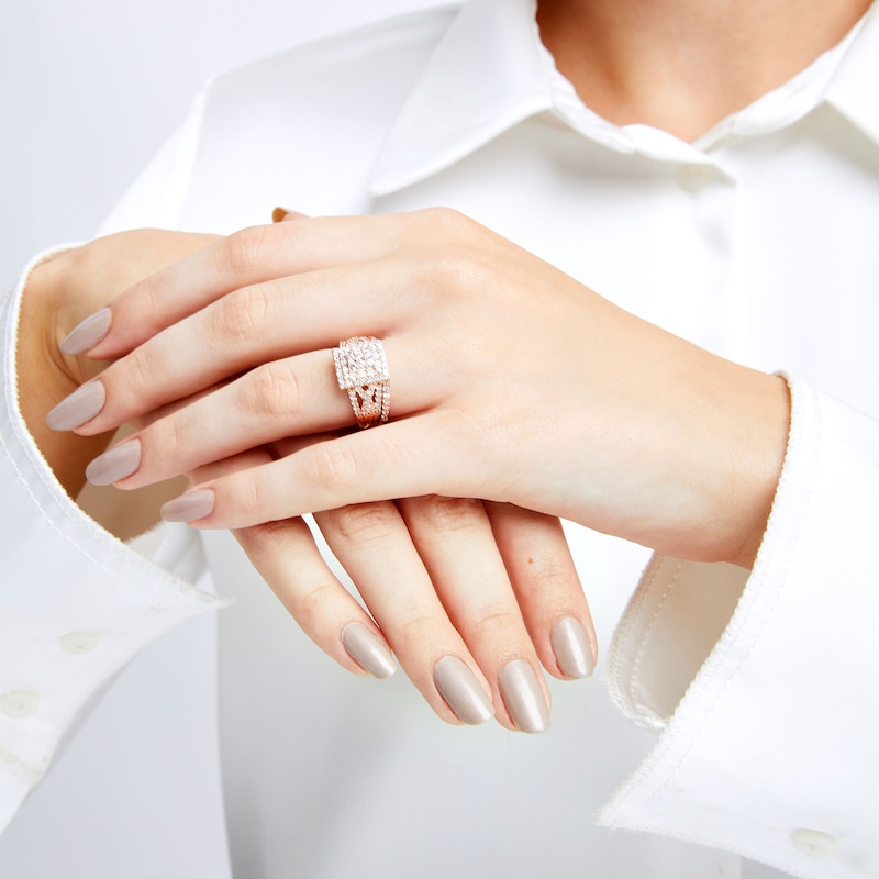 Main Image 2 of 1 CT. T.W. Rectangle Multi-Diamond Twist Split Shank Bridal Set in 10K Rose Gold