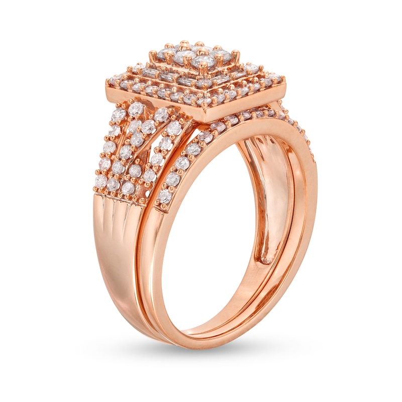Main Image 3 of 1 CT. T.W. Rectangle Multi-Diamond Twist Split Shank Bridal Set in 10K Rose Gold