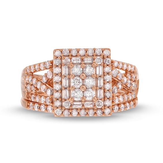 1 CT. T.w. Rectangle Multi-Diamond Twist Split Shank Bridal Set in 10K Rose Gold