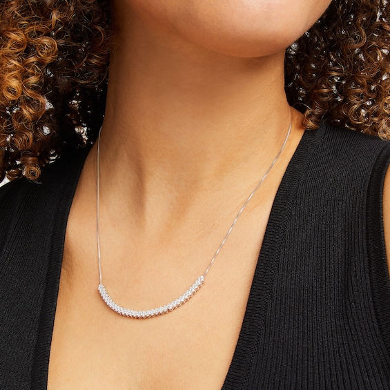1 CT. T.w. Diamond Scallop Edge Curved Bar Necklace in 10K White Gold - 15.5"