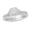 Thumbnail Image 1 of 3/4 CT. T.W. Diamond Cushion Frame Chevron Collar Hidden Infinity Bridal Set in 10K White Gold